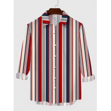 Retro Stylish Multicolor Striped Printing Men's Long Sleeve Shirt