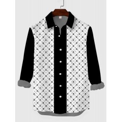 Mid-Century Black-White Dot and Line Fashion Printing Men's Long Sleeve Shirt