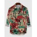 Men's Retro Leisure Vacation Style Coconut Tree Car Printing Men's Long Sleeve Shirt