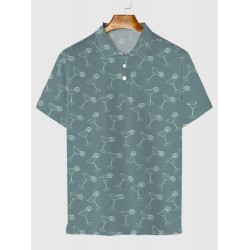 CadetBlue Martini Glasses Printing Men‘s Short Sleeve Polo